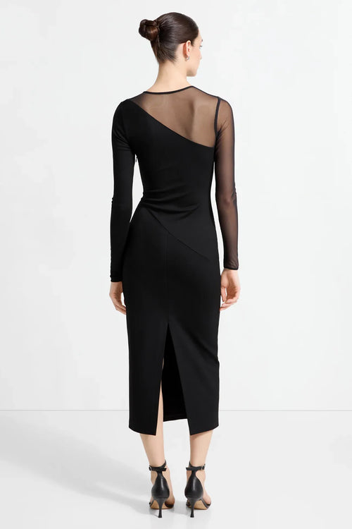 Modern Sheath Mock Neck Sheer Long Sleeve Cut Out Back Midi Length Hot Sale Prom Dress