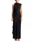 Modern Sheath One Shoulder Sleeveless Cutout Back Ruffle Trim Floor Length For Ladies Prom Dress