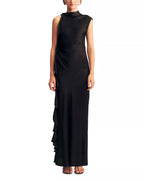 Modern Sheath One Shoulder Sleeveless Cutout Back Ruffle Trim Floor Length For Ladies Prom Dress