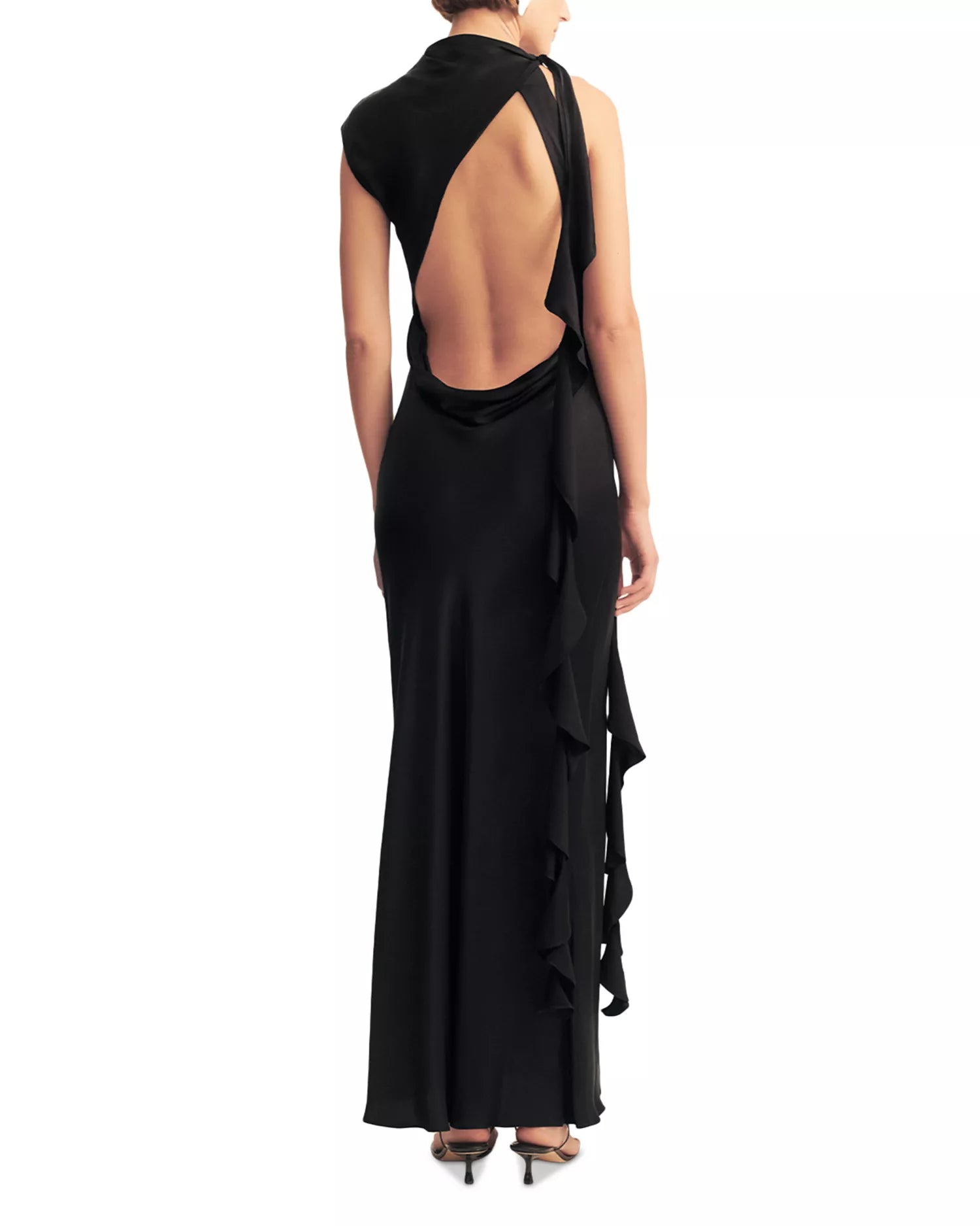 Modern Sheath One Shoulder Sleeveless Cutout Back Ruffle Trim Floor Length For Ladies Prom Dress