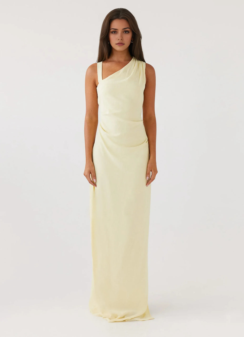 Modern Sheath One Shoulder Sleeveless Draped Back Floor Length Plus Size Evening Dress