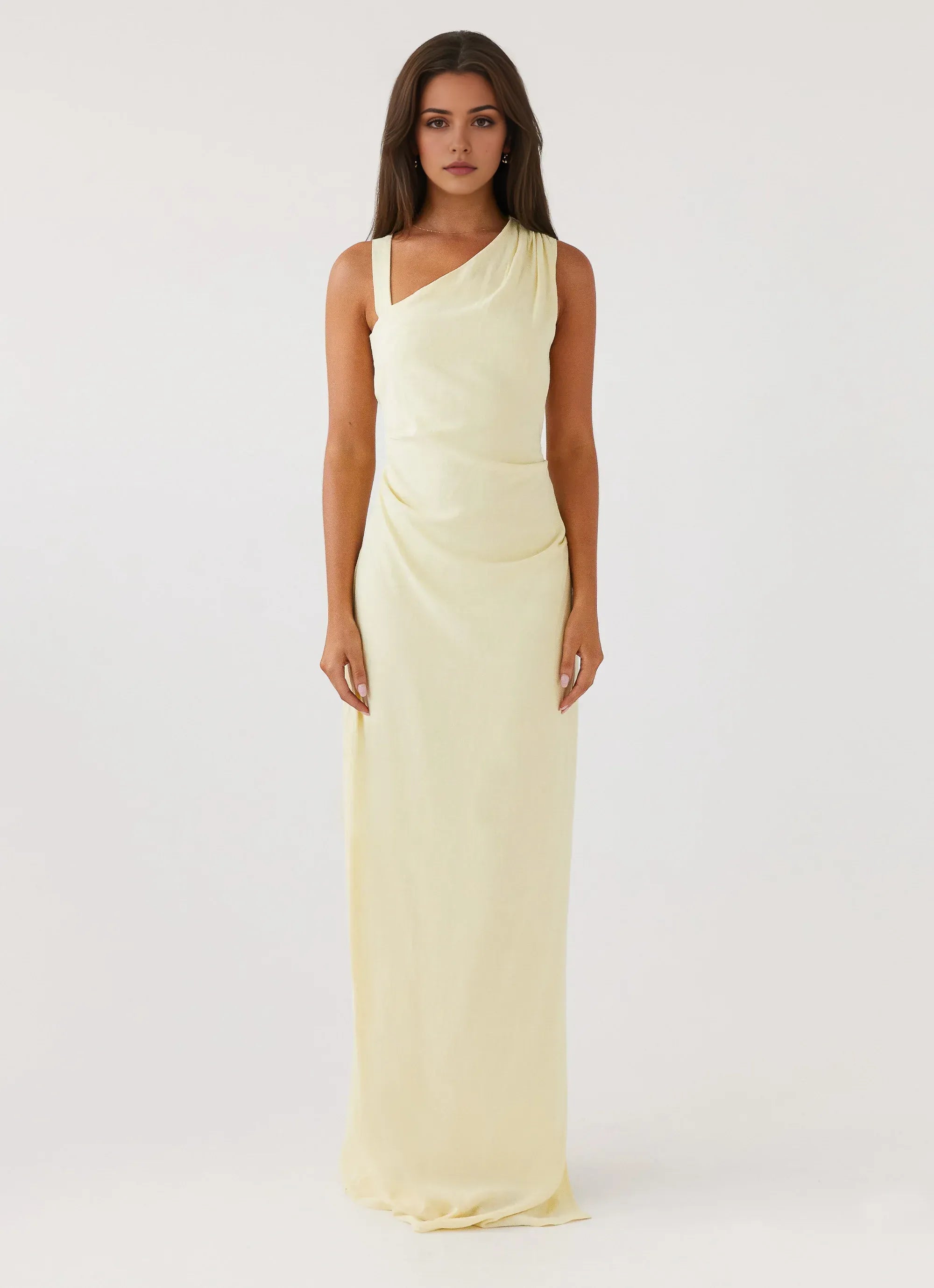 Modern Sheath One Shoulder Sleeveless Draped Back Floor Length Plus Size Evening Dress