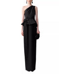 Modern Sheath One Shoulder Sleeveless Peplum Belt High Slit Floor Length Hot Sale Prom Dress