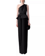 Modern Sheath One Shoulder Sleeveless Peplum Belt High Slit Floor Length Hot Sale Prom Dress