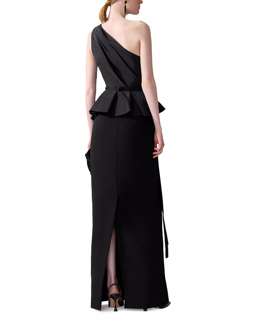 Modern Sheath One Shoulder Sleeveless Peplum Belt High Slit Floor Length Hot Sale Prom Dress