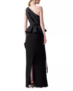 Modern Sheath One Shoulder Sleeveless Peplum Belt High Slit Floor Length Hot Sale Prom Dress