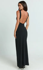 Modern Sheath Plunge Neck Sleeveless Open Back Floor Length Plus Size Evening Dress