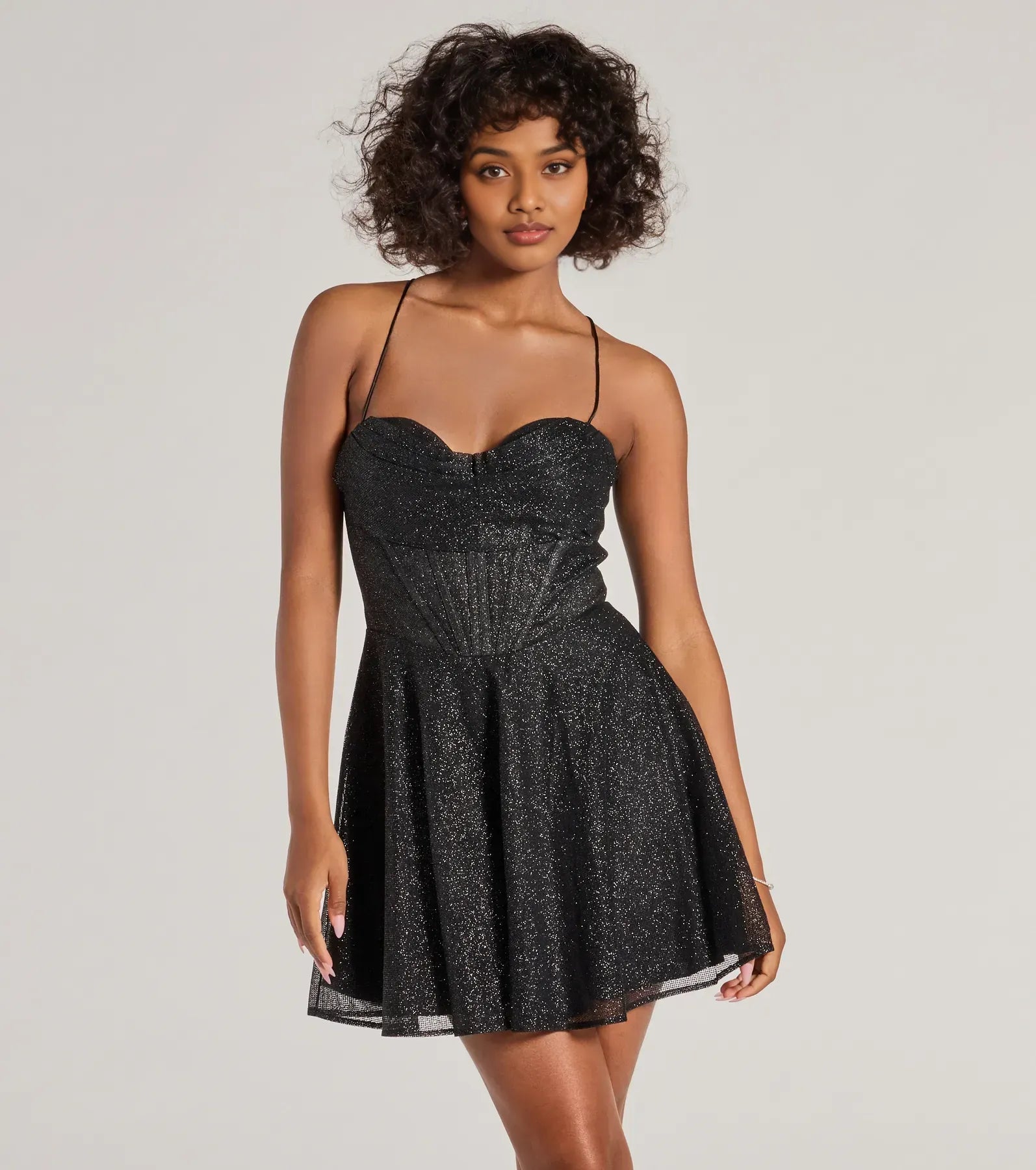 A-Line Corset Sleeveless Glitter Short-Mini Homecoming Dress