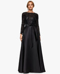 A-Line Halter Neck Long Sleeve Pleated Sequins Floor-Length Prom Dress