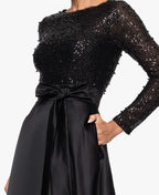 A-Line Halter Neck Long Sleeve Pleated Sequins Floor-Length Prom Dress