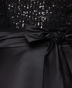 A-Line Halter Neck Long Sleeve Pleated Sequins Floor-Length Prom Dress