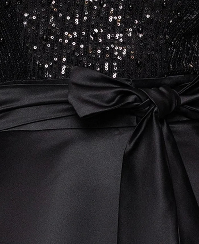 A-Line Halter Neck Long Sleeve Pleated Sequins Floor-Length Prom Dress