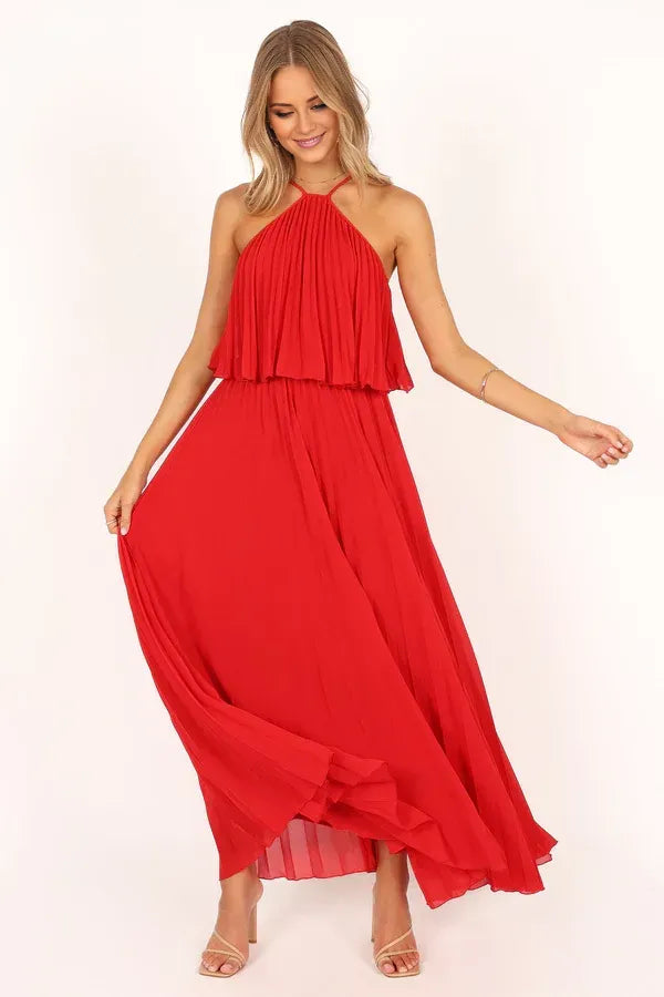 A-Line Halter Neck Sleeveless Backless Ankle-Length Prom Dress
