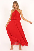 A-Line Halter Neck Sleeveless Backless Ankle-Length Prom Dress