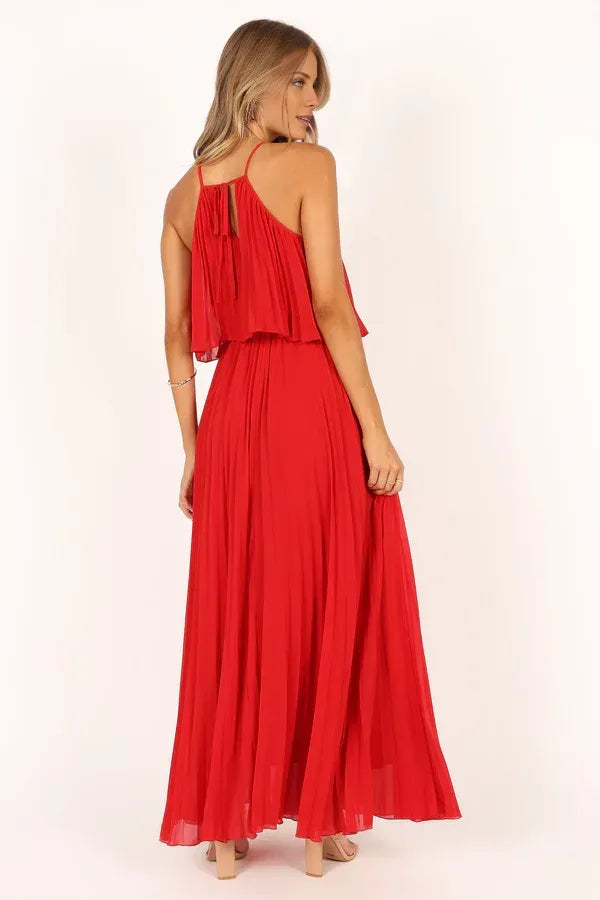 A-Line Halter Neck Sleeveless Backless Ankle-Length Prom Dress