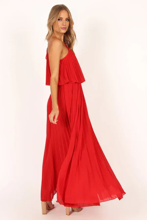A-Line Halter Neck Sleeveless Backless Ankle-Length Prom Dress