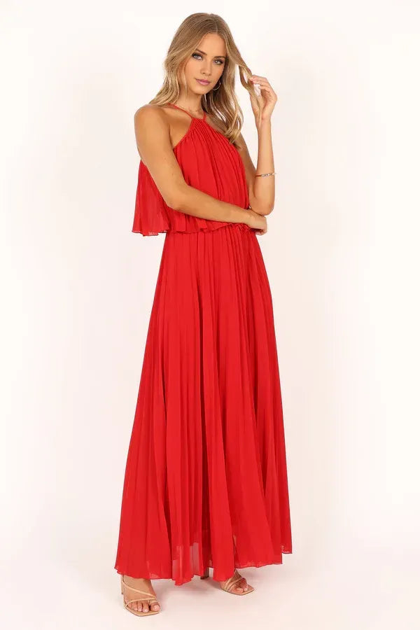 A-Line Halter Neck Sleeveless Backless Ankle-Length Prom Dress