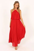 A-Line Halter Neck Sleeveless Backless Ankle-Length Prom Dress