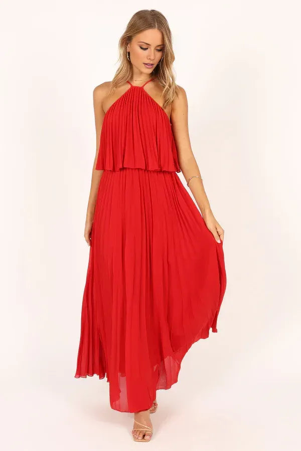 A-Line Halter Neck Sleeveless Backless Ankle-Length Prom Dress