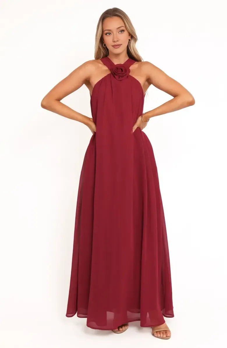 A-Line Halter Neck Sleeveless Zipper Up Floor-Length Prom Dress