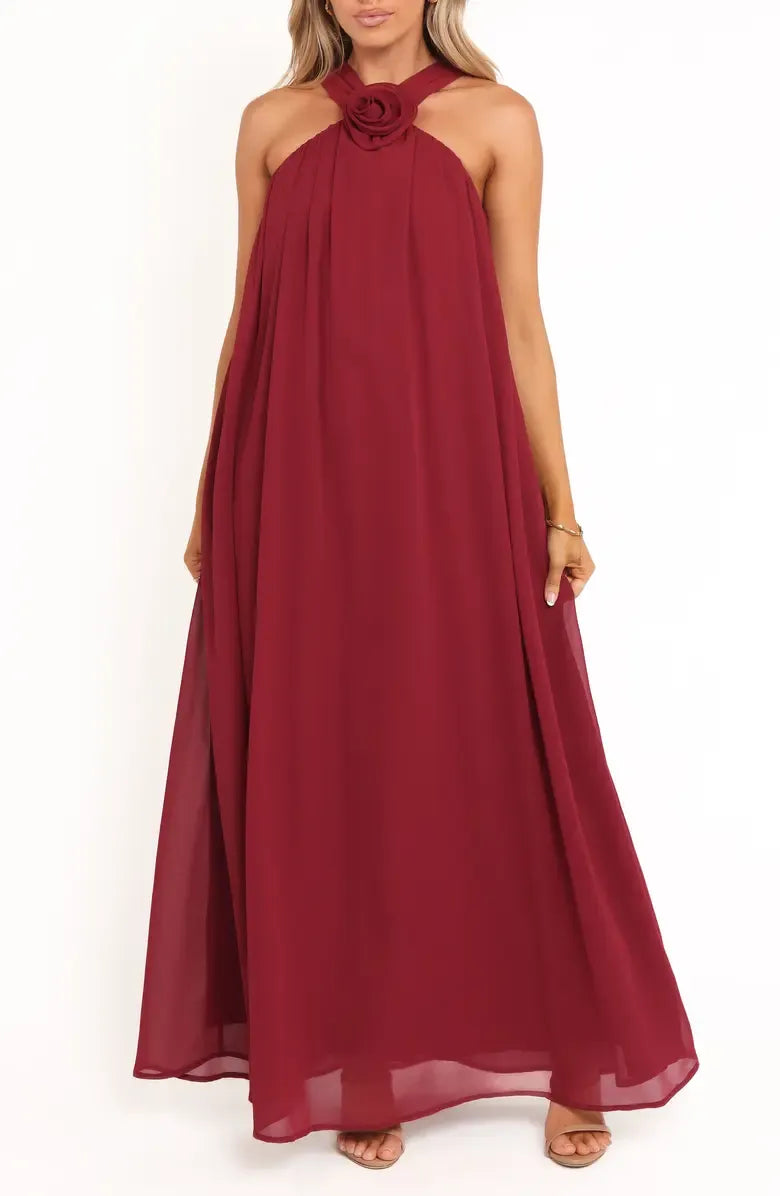A-Line Halter Neck Sleeveless Zipper Up Floor-Length Prom Dress