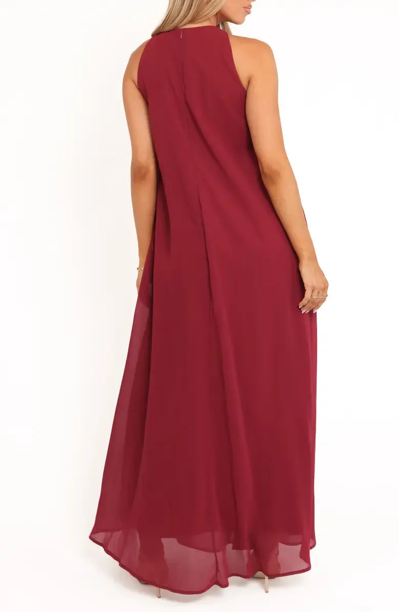 A-Line Halter Neck Sleeveless Zipper Up Floor-Length Prom Dress