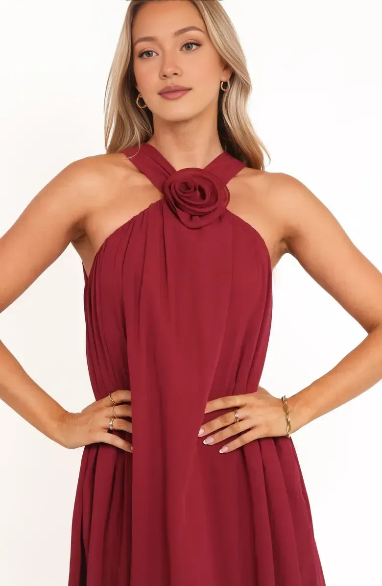 A-Line Halter Neck Sleeveless Zipper Up Floor-Length Prom Dress