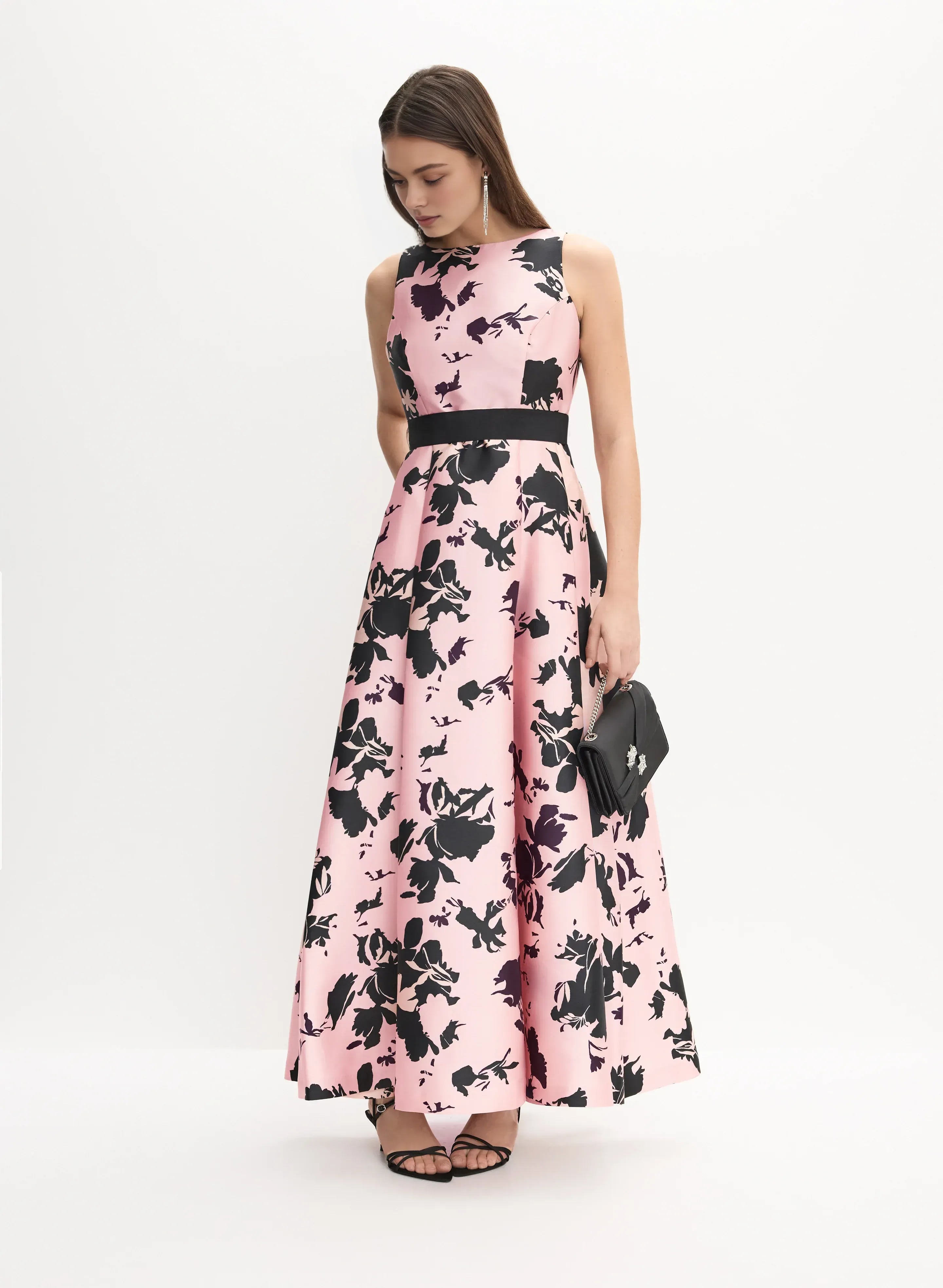 A-Line High Neck Sleeveless V Back Floor-Length Prom Dress