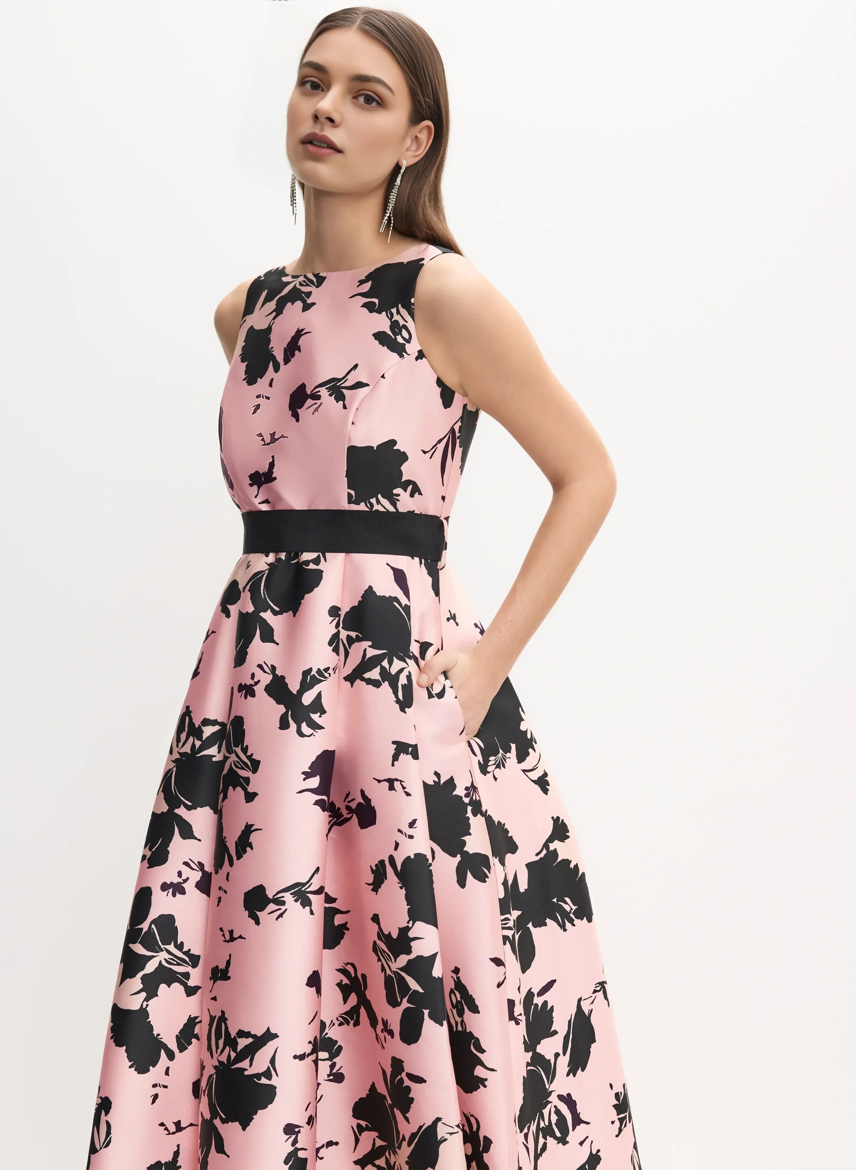A-Line High Neck Sleeveless V Back Floor-Length Prom Dress