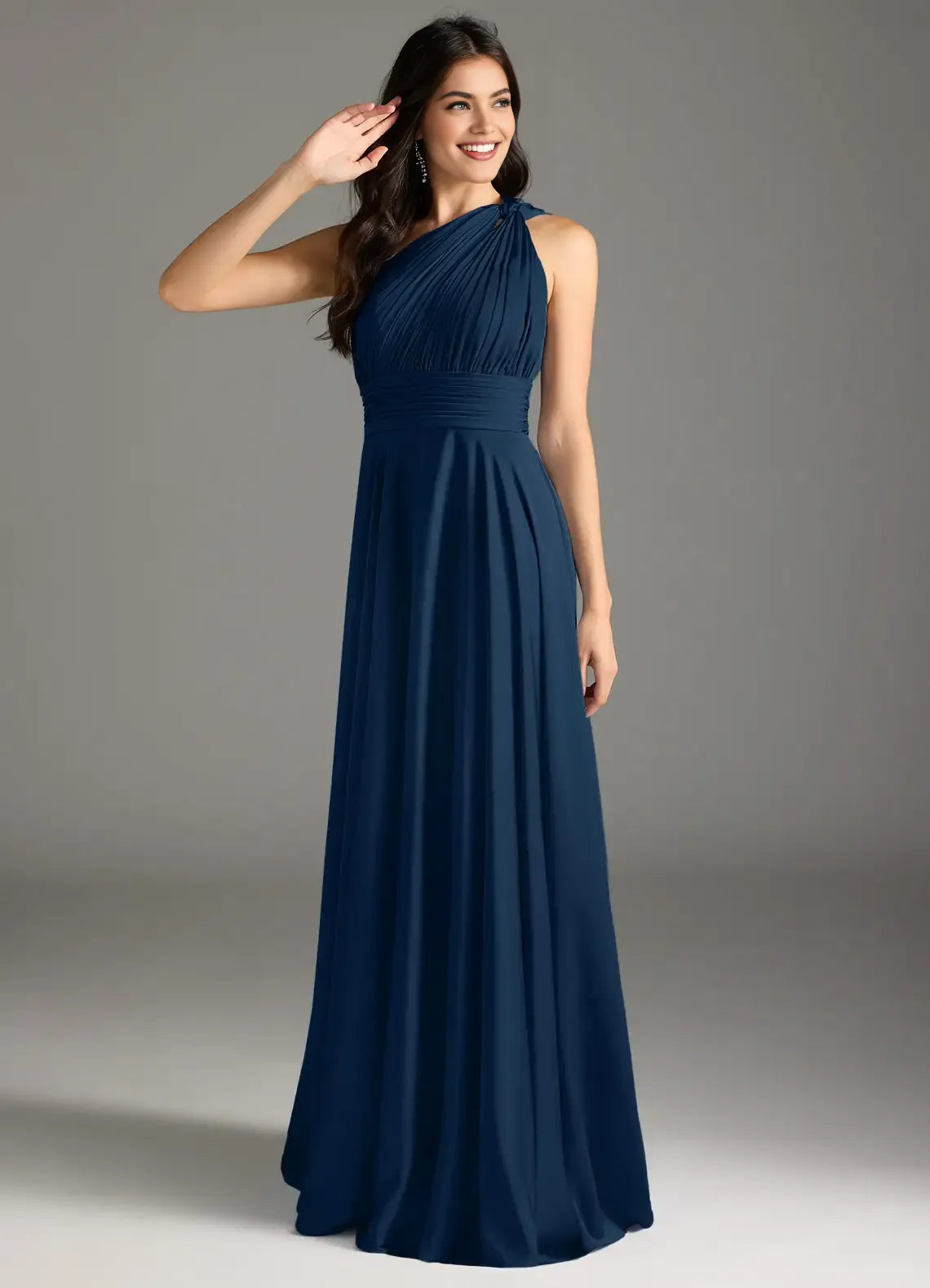 A-Line One Shoulder Sleeveless Backless Floor-Length Evening Dress