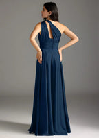 A-Line One Shoulder Sleeveless Backless Floor-Length Evening Dress