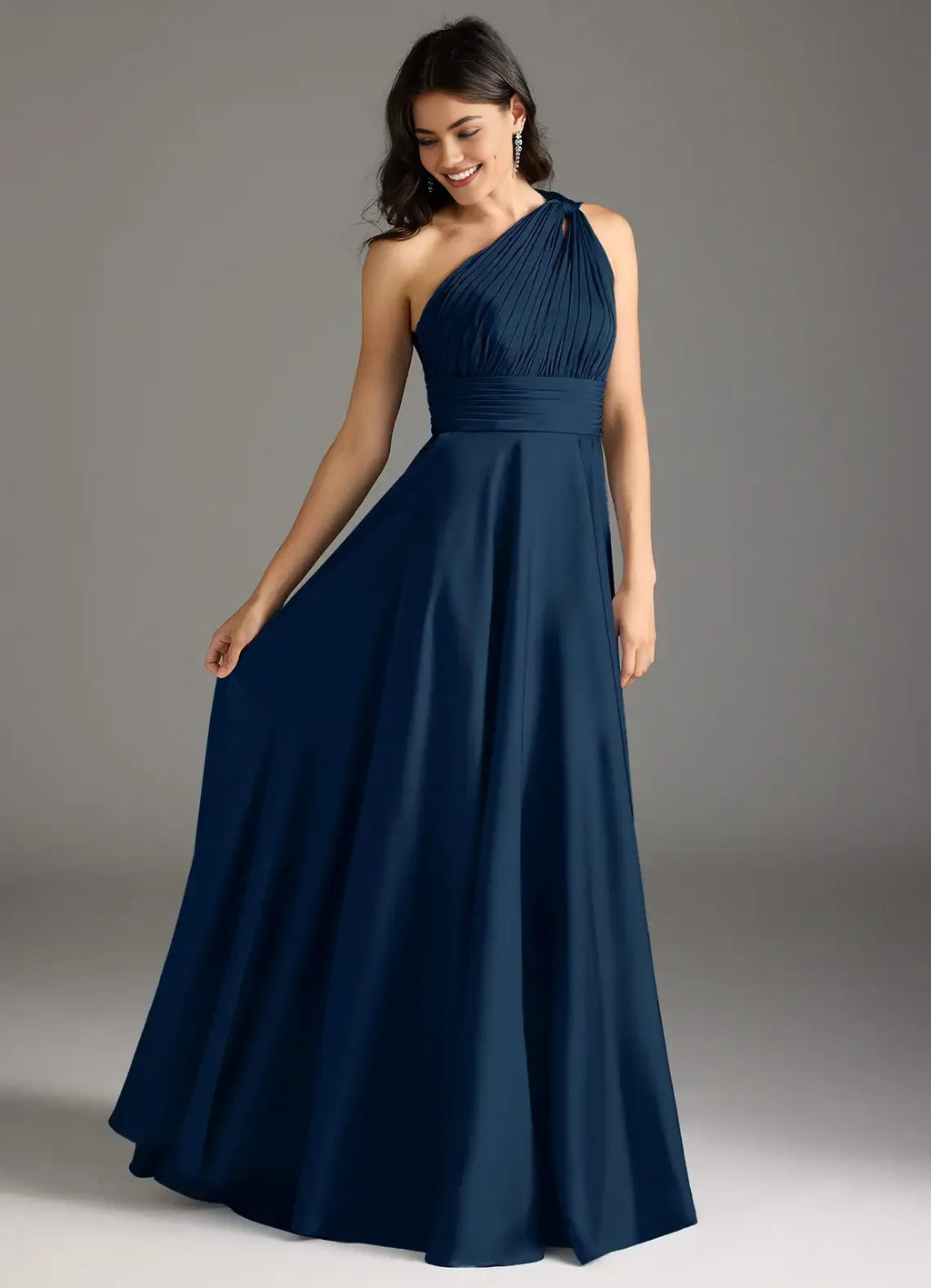 A-Line One Shoulder Sleeveless Backless Floor-Length Evening Dress