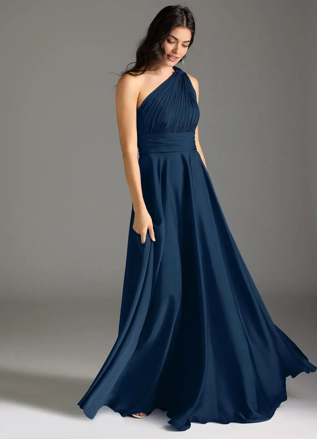 A-Line One Shoulder Sleeveless Backless Floor-Length Evening Dress