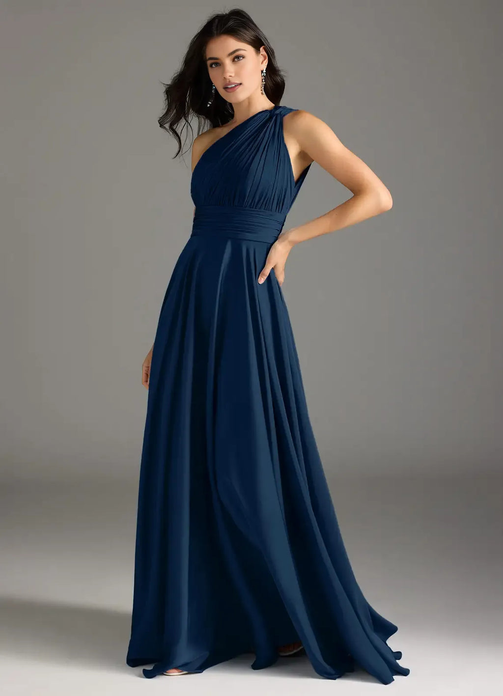 A-Line One Shoulder Sleeveless Backless Floor-Length Evening Dress