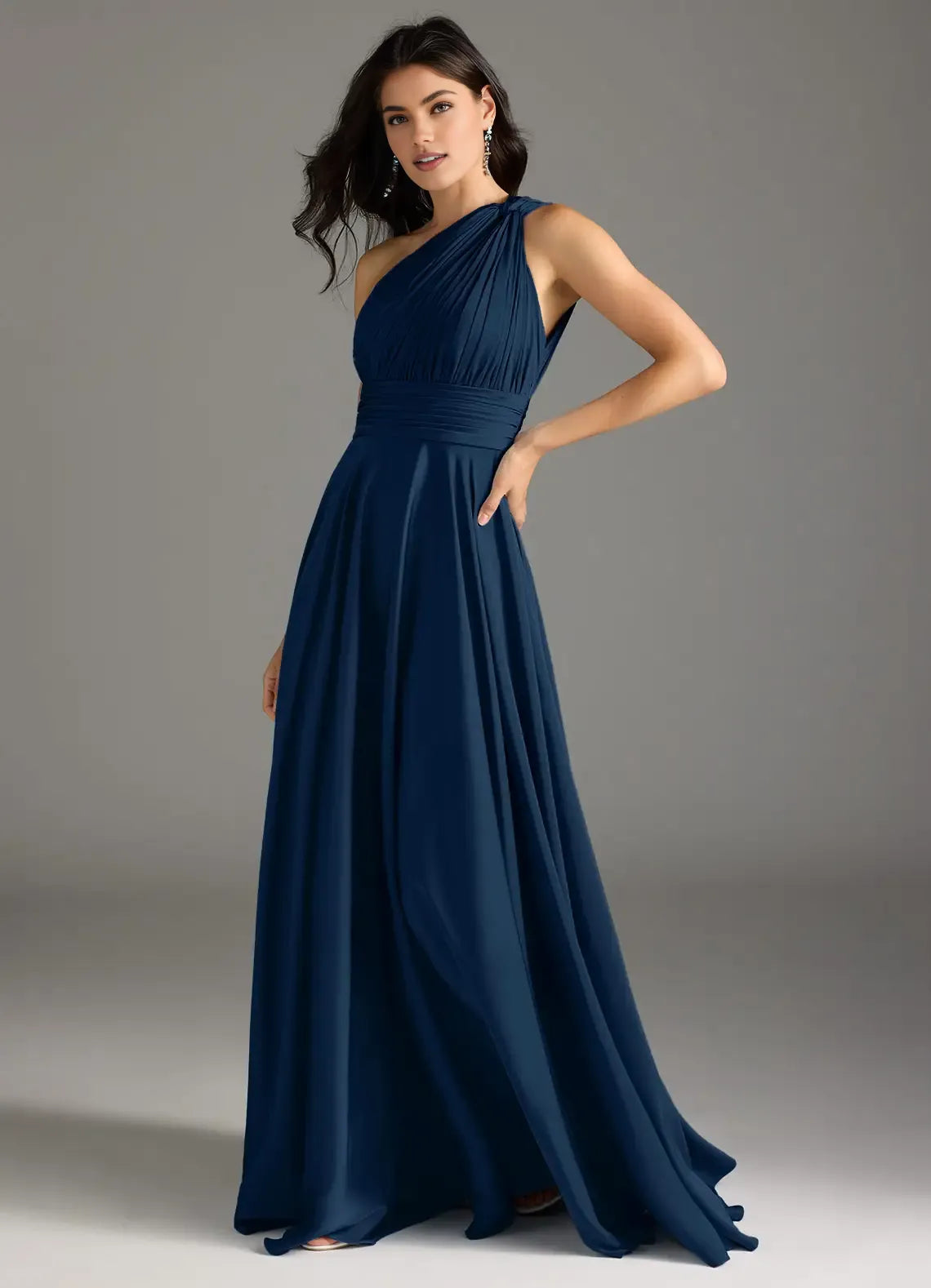 A-Line One Shoulder Sleeveless Backless Floor-Length Evening Dress