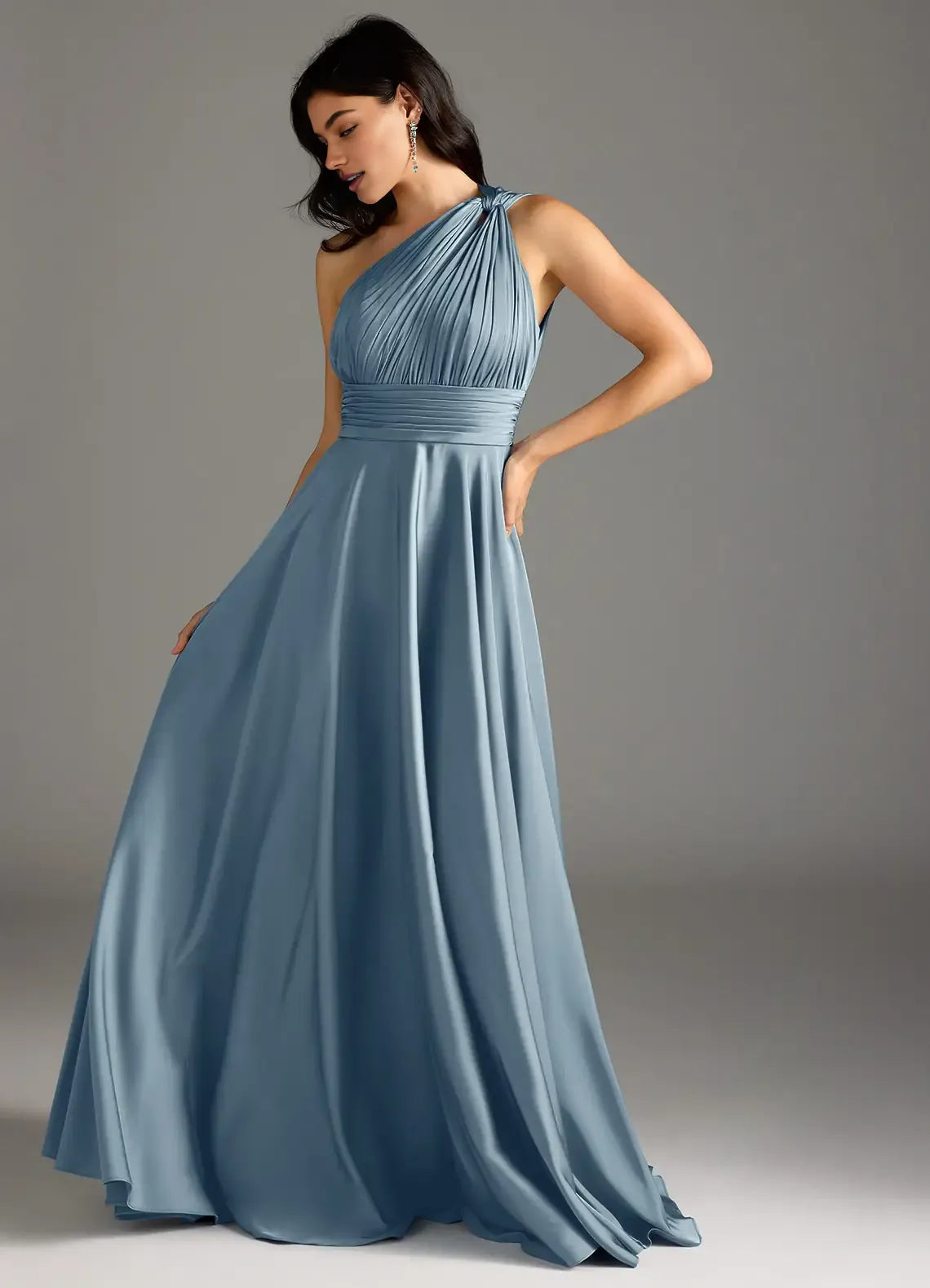 A-Line One Shoulder Sleeveless Backless Floor-Length Evening Dress