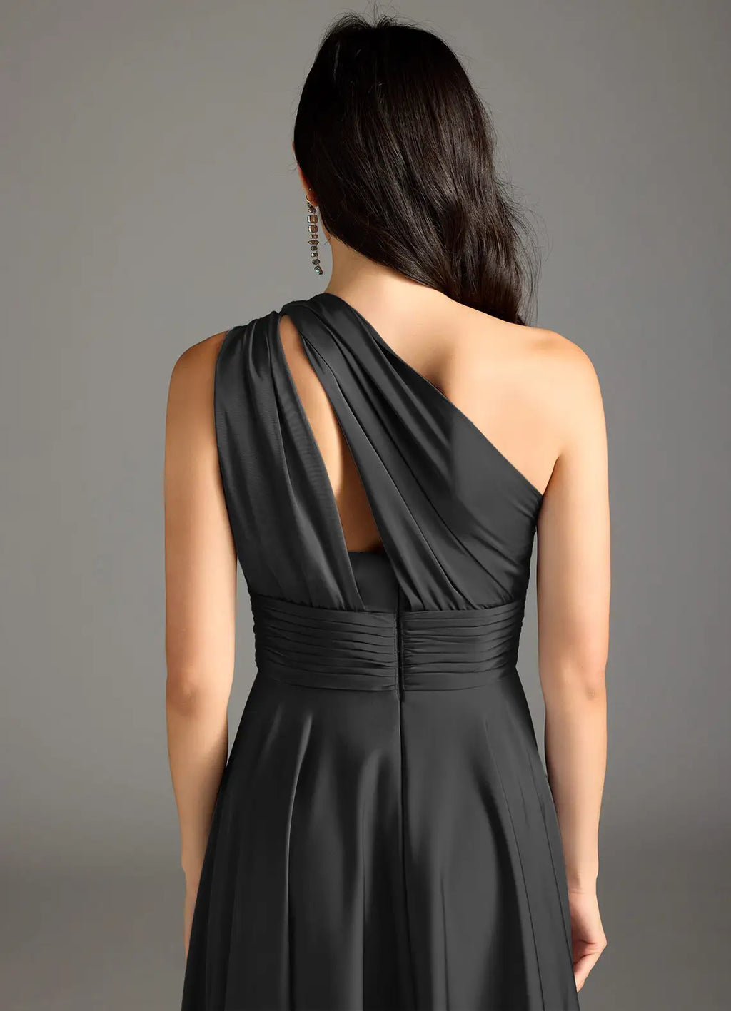 A-Line One Shoulder Sleeveless Backless Floor-Length Evening Dress