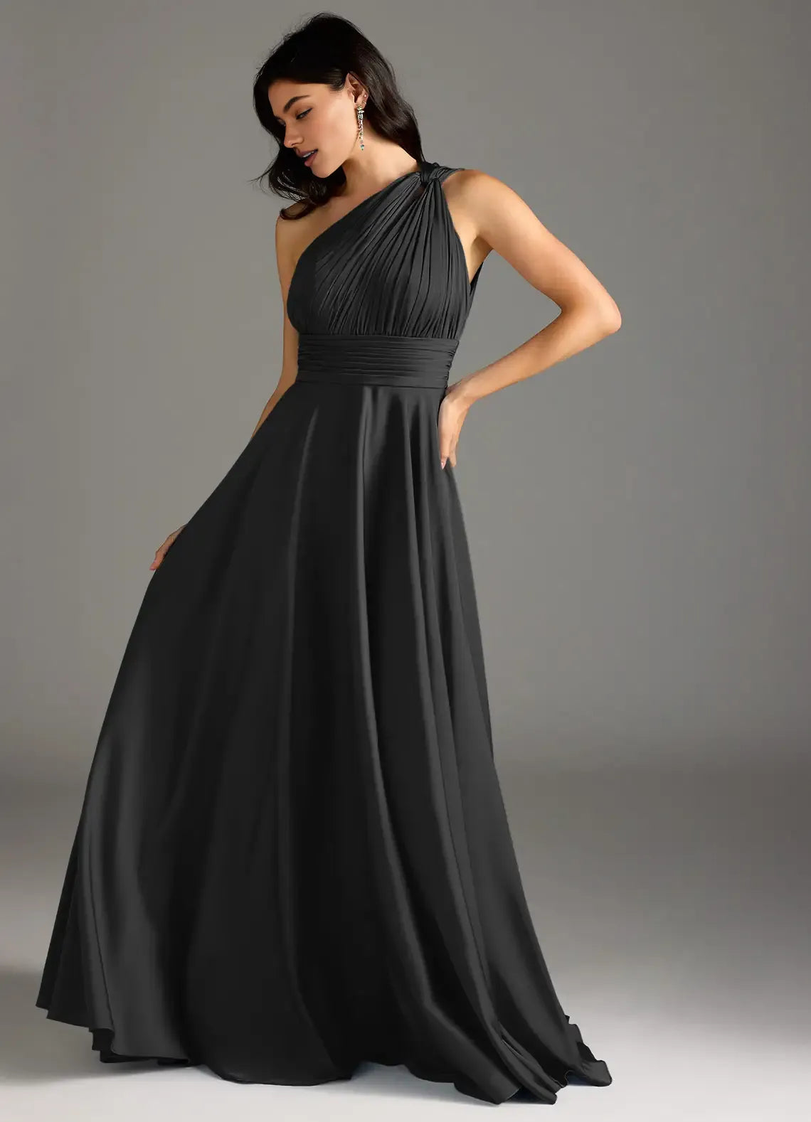 A-Line One Shoulder Sleeveless Backless Floor-Length Evening Dress
