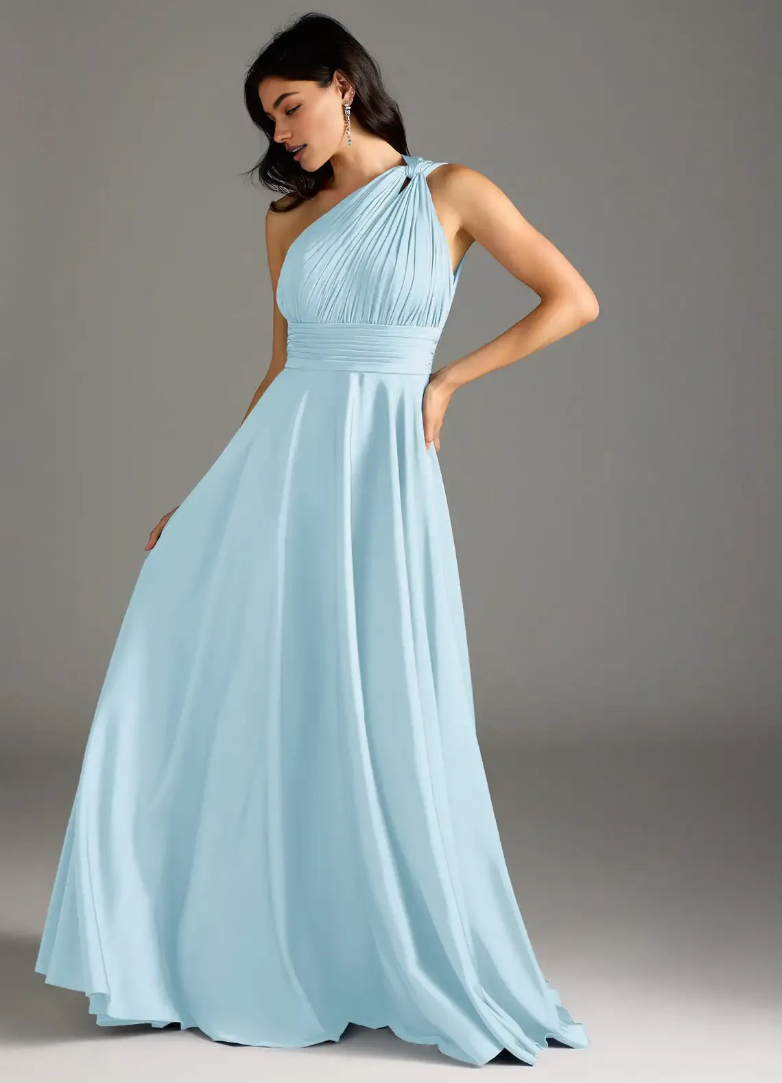 A-Line One Shoulder Sleeveless Backless Floor-Length Evening Dress