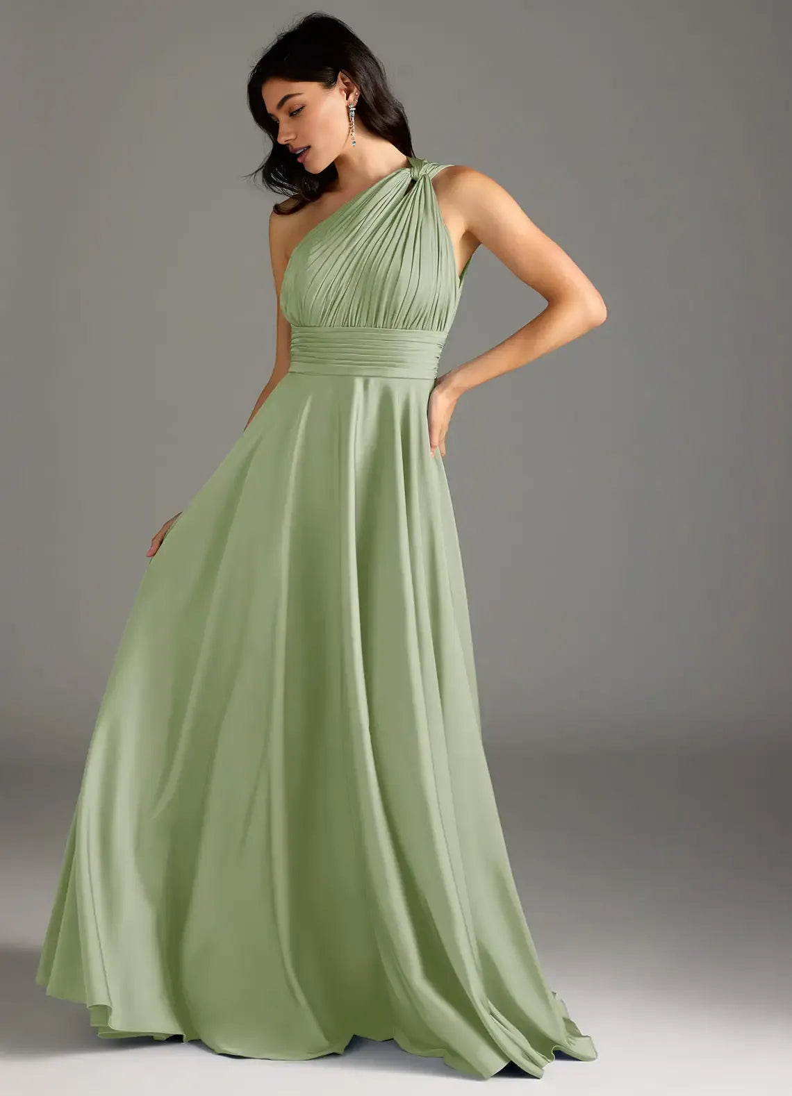 A-Line One Shoulder Sleeveless Backless Floor-Length Evening Dress