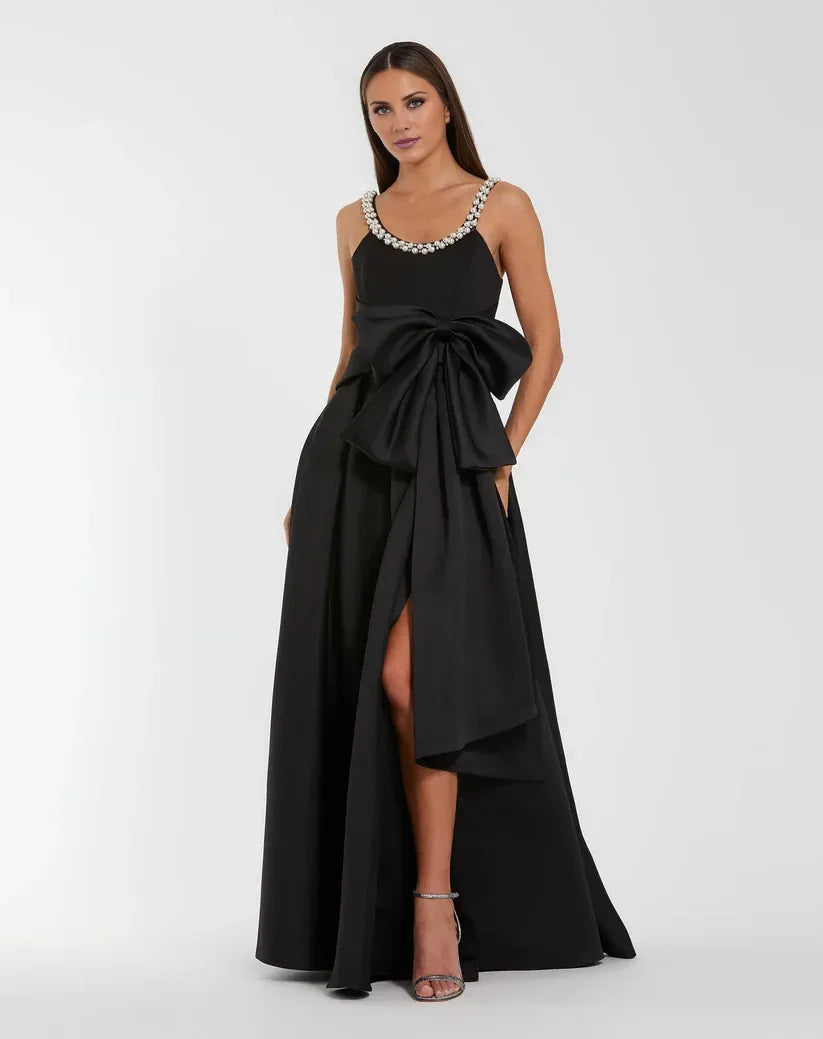A-Line Pearl Neck Sleeveless Backless Floor-Length Prom Dress