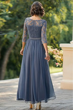 A-Line Scoop Neck 3/4 Sleeves Backless Ankle-Length Mother of the Bride Dress