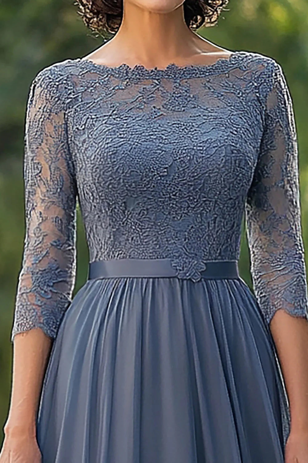 A-Line Scoop Neck 3/4 Sleeves Backless Ankle-Length Mother of the Bride Dress