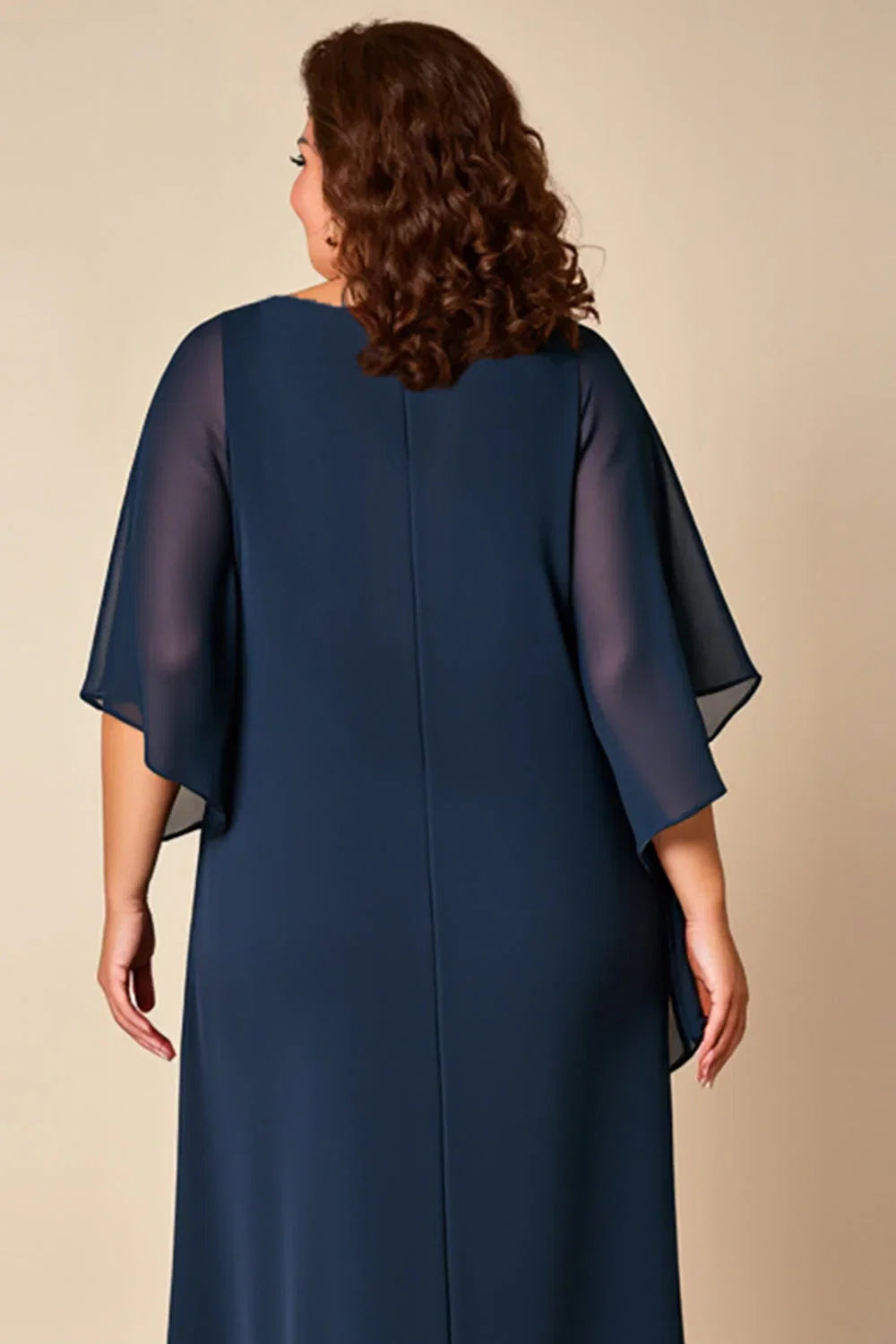 A-Line Scoop Neck Flutter Sleeves Zipper Up Floor-Length Plus Size Mother of the Bride Dress