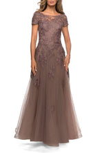 A-Line Scoop Neck Short Sleeve Zipper Up Floor-Length Mother of the Bride Dress