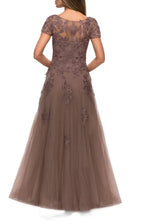 A-Line Scoop Neck Short Sleeve Zipper Up Floor-Length Mother of the Bride Dress