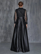 A-Line Shirt Collar Long Sleeve Floor-Length Prom Dress