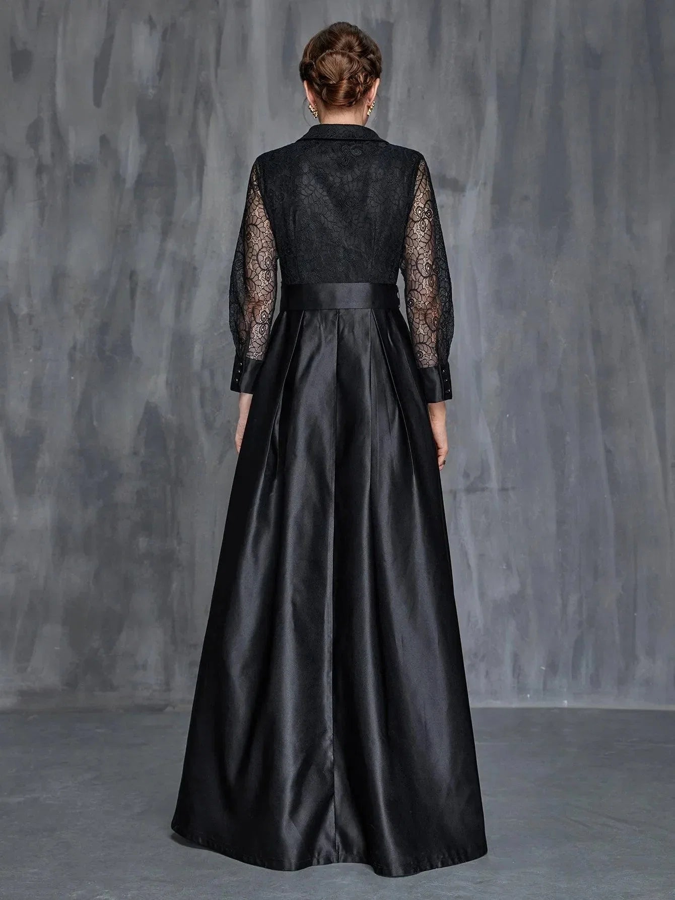 A-Line Shirt Collar Long Sleeve Floor-Length Prom Dress