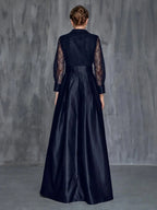 A-Line Shirt Collar Long Sleeve Floor-Length Prom Dress