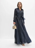 A-Line Shirt Collar Long Sleeve Full Coverage Back Floor-Length Prom Dress